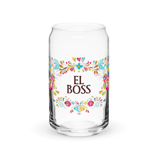 El Boss Exclusive Art Piece Can-Shaped Glass Home Office Work Mexican Spanish Pride Gift Cup One-Of-A-Kind Calligraphy Glass | E11 Mexicada 16 oz