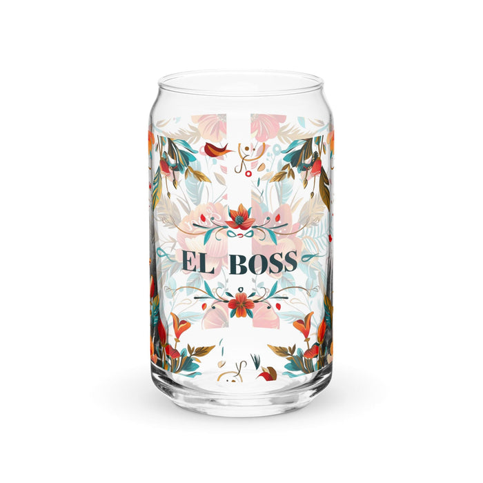 El Boss Exclusive Art Piece Can-Shaped Glass Home Office Work Mexican Spanish Pride Gift Cup One-Of-A-Kind Calligraphy Glass | E13 Mexicada 16 oz