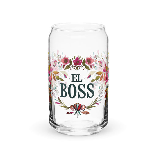 El Boss Exclusive Art Piece Can-Shaped Glass Home Office Work Mexican Spanish Pride Gift Cup One-Of-A-Kind Calligraphy Glass | E14 Mexicada 16 oz