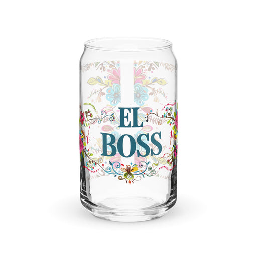 El Boss Exclusive Art Piece Can-Shaped Glass Home Office Work Mexican Spanish Pride Gift Cup One-Of-A-Kind Calligraphy Glass | E15 Mexicada 16 oz