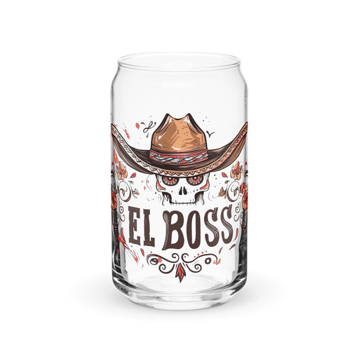 El Boss Exclusive Art Piece Can-Shaped Glass Home Office Work Mexican Spanish Pride Gift Cup One-Of-A-Kind Calligraphy Glass | E16 Mexicada 16 oz