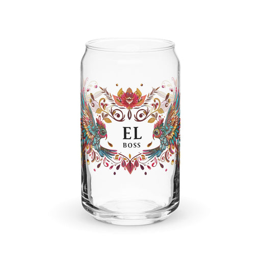 El Boss Exclusive Art Piece Can-Shaped Glass Home Office Work Mexican Spanish Pride Gift Cup One-Of-A-Kind Calligraphy Glass | E17 Mexicada 16 oz