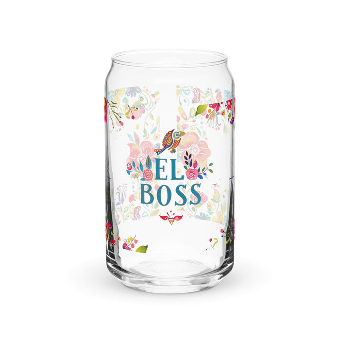 El Boss Exclusive Art Piece Can-Shaped Glass Home Office Work Mexican Spanish Pride Gift Cup One-Of-A-Kind Calligraphy Glass | E18 Mexicada 16 oz