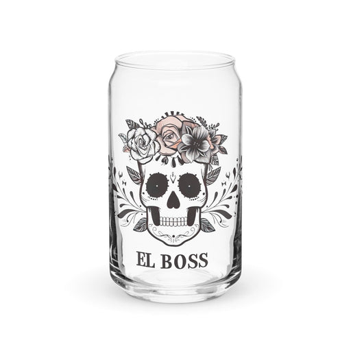 El Boss Exclusive Art Piece Can-Shaped Glass Home Office Work Mexican Spanish Pride Gift Cup One-Of-A-Kind Calligraphy Glass | E19 Mexicada 16 oz