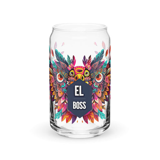 El Boss Exclusive Art Piece Can-Shaped Glass Home Office Work Mexican Spanish Pride Gift Cup One-Of-A-Kind Calligraphy Glass | E21 Mexicada 16 oz