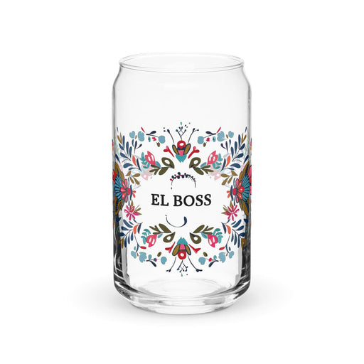 El Boss Exclusive Art Piece Can-Shaped Glass Home Office Work Mexican Spanish Pride Gift Cup One-Of-A-Kind Calligraphy Glass | E22 Mexicada 16 oz