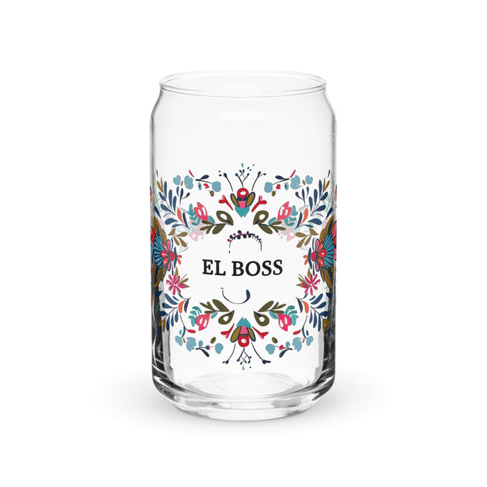 El Boss Exclusive Art Piece Can-Shaped Glass Home Office Work Mexican Spanish Pride Gift Cup One-Of-A-Kind Calligraphy Glass | E22 Mexicada 16 oz