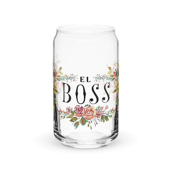 El Boss Exclusive Art Piece Can-Shaped Glass Home Office Work Mexican Spanish Pride Gift Cup One-Of-A-Kind Calligraphy Glass | E23 Mexicada 16 oz