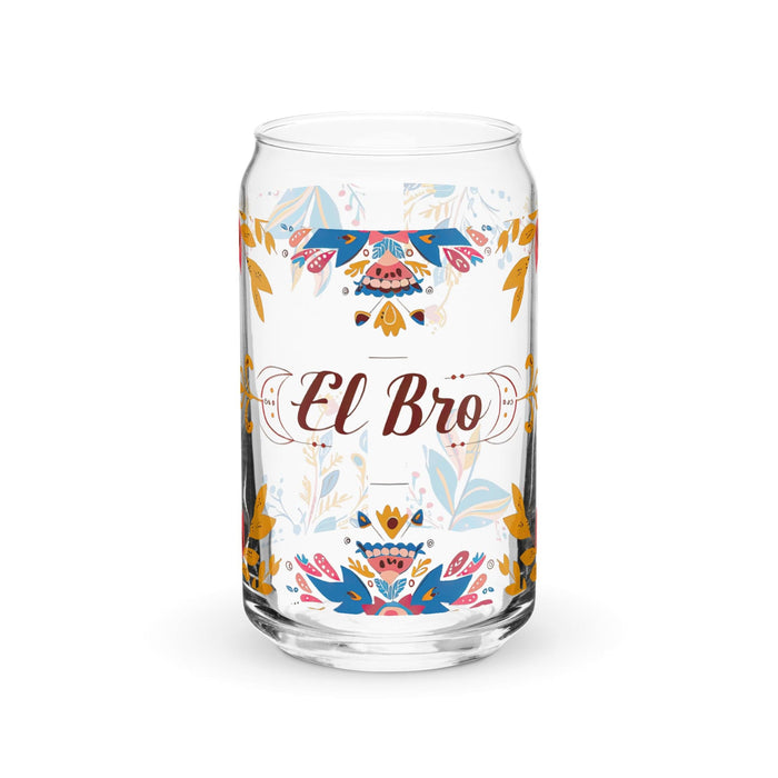 El Bro Exclusive Art Piece Can-Shaped Glass Home Office Work Mexican Spanish Pride Gift Cup One-Of-A-Kind Calligraphy Glass | E2 Mexicada 16 oz