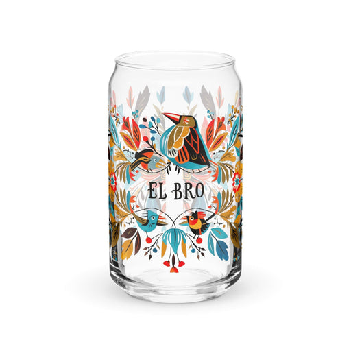 El Bro Exclusive Art Piece Can-Shaped Glass Home Office Work Mexican Spanish Pride Gift Cup One-Of-A-Kind Calligraphy Glass | E4 Mexicada 16 oz