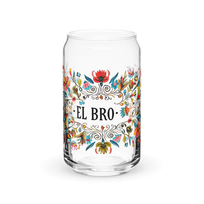 El Bro Exclusive Art Piece Can-Shaped Glass Home Office Work Mexican Spanish Pride Gift Cup One-Of-A-Kind Calligraphy Glass | E5 Mexicada 16 oz