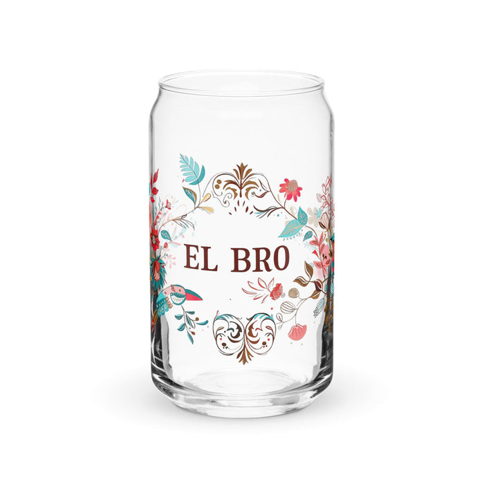 El Bro Exclusive Art Piece Can-Shaped Glass Home Office Work Mexican Spanish Pride Gift Cup One-Of-A-Kind Calligraphy Glass | E11 Mexicada 16 oz