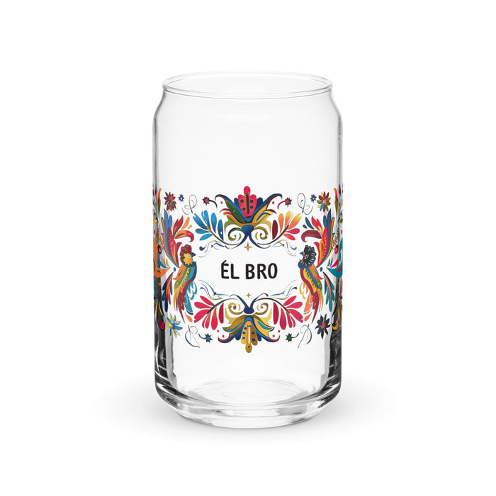 El Bro Exclusive Art Piece Can-Shaped Glass Home Office Work Mexican Spanish Pride Gift Cup One-Of-A-Kind Calligraphy Glass | E17 Mexicada 16 oz