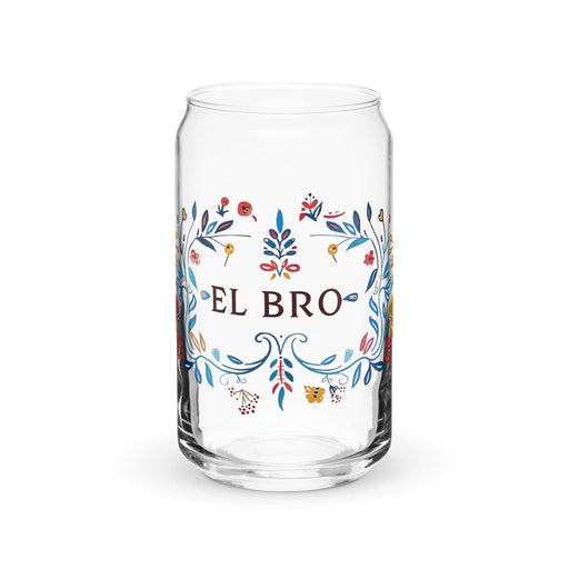 El Bro Exclusive Art Piece Can-Shaped Glass Home Office Work Mexican Spanish Pride Gift Cup One-Of-A-Kind Calligraphy Glass | E18 Mexicada 16 oz