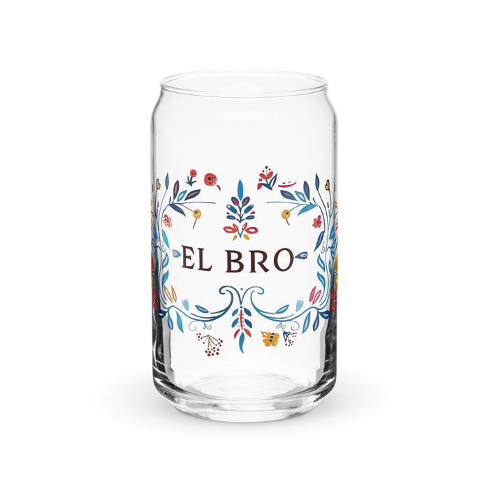 El Bro Exclusive Art Piece Can-Shaped Glass Home Office Work Mexican Spanish Pride Gift Cup One-Of-A-Kind Calligraphy Glass | E18 Mexicada 16 oz