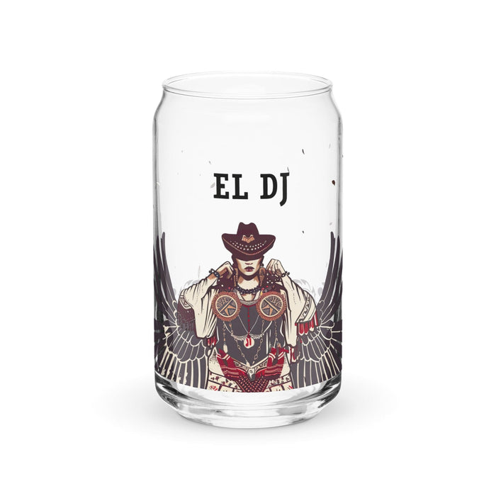 El Dj Exclusive Art Piece Can-Shaped Glass Home Office Work Mexican Spanish Pride Gift Cup One-Of-A-Kind Calligraphy Glass | E4 Mexicada 16 oz