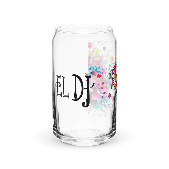 El Dj Exclusive Art Piece Can-Shaped Glass Home Office Work Mexican Spanish Pride Gift Cup One-Of-A-Kind Calligraphy Glass | E5 Mexicada 16 oz