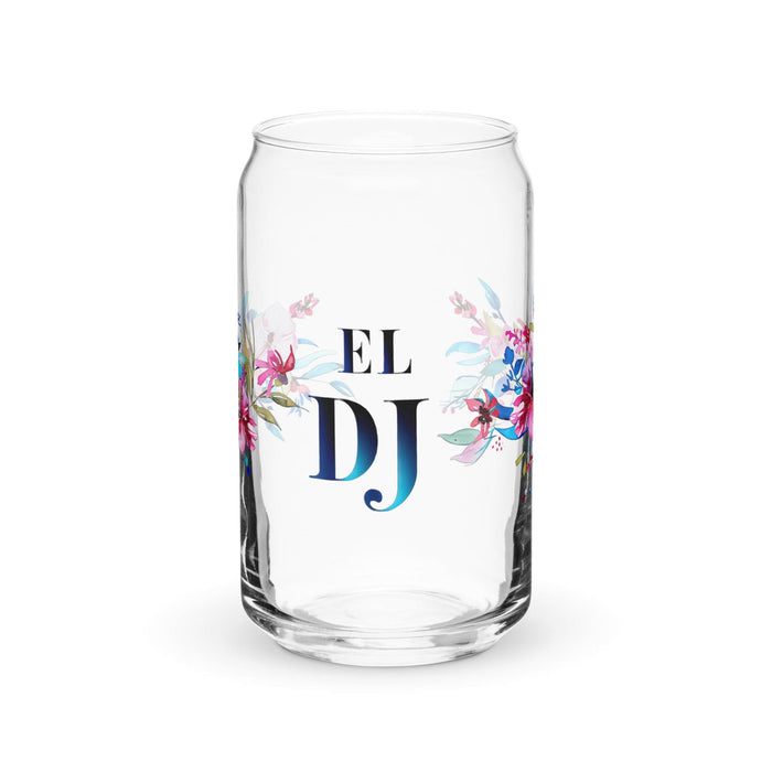 El Dj Exclusive Art Piece Can-Shaped Glass Home Office Work Mexican Spanish Pride Gift Cup One-Of-A-Kind Calligraphy Glass | E6 Mexicada 16 oz