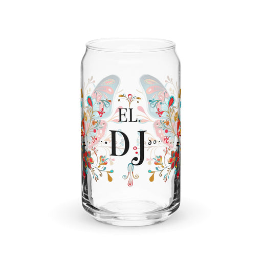 El Dj Exclusive Art Piece Can-Shaped Glass Home Office Work Mexican Spanish Pride Gift Cup One-Of-A-Kind Calligraphy Glass | E8 Mexicada 16 oz