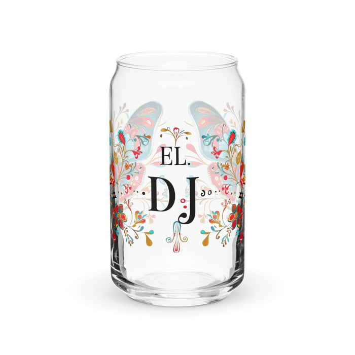 El Dj Exclusive Art Piece Can-Shaped Glass Home Office Work Mexican Spanish Pride Gift Cup One-Of-A-Kind Calligraphy Glass | E8 Mexicada 16 oz