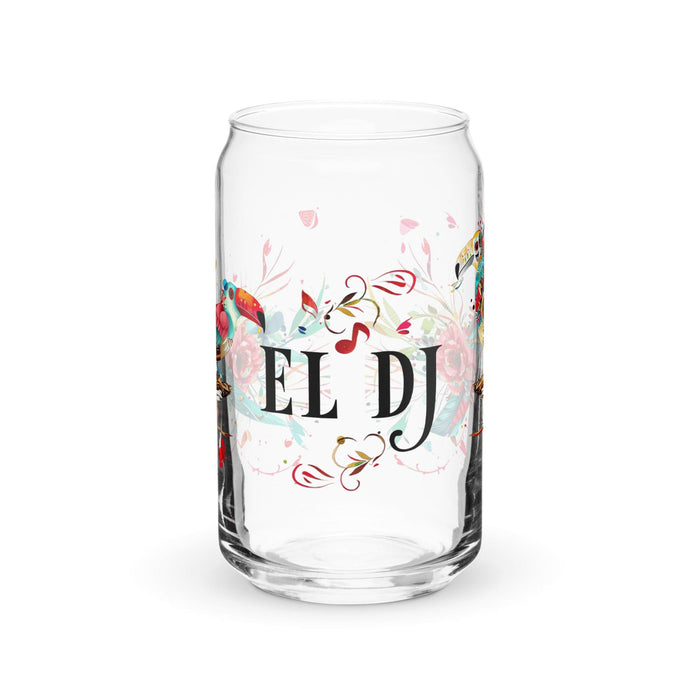 El Dj Exclusive Art Piece Can-Shaped Glass Home Office Work Mexican Spanish Pride Gift Cup One-Of-A-Kind Calligraphy Glass | E9 Mexicada 16 oz