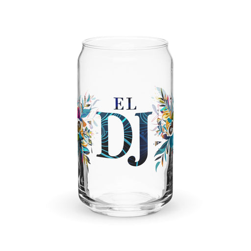 El Dj Exclusive Art Piece Can-Shaped Glass Home Office Work Mexican Spanish Pride Gift Cup One-Of-A-Kind Calligraphy Glass | E14 Mexicada 16 oz