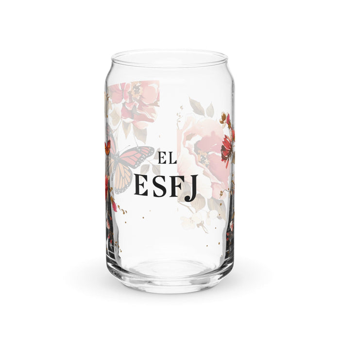 El Esfj Exclusive Art Piece Can-Shaped Glass Home Office Work Mexican Spanish Pride Gift Cup One-Of-A-Kind Calligraphy Glass | E4 Mexicada 16 oz