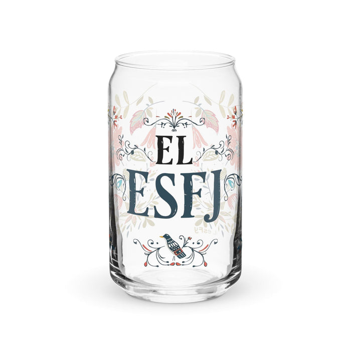 El Esfj Exclusive Art Piece Can-Shaped Glass Home Office Work Mexican Spanish Pride Gift Cup One-Of-A-Kind Calligraphy Glass | E8 Mexicada 16 oz