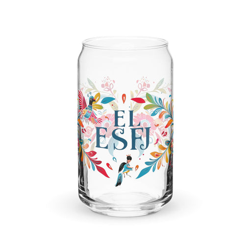 El Esfj Exclusive Art Piece Can-Shaped Glass Home Office Work Mexican Spanish Pride Gift Cup One-Of-A-Kind Calligraphy Glass | E11 Mexicada 16 oz