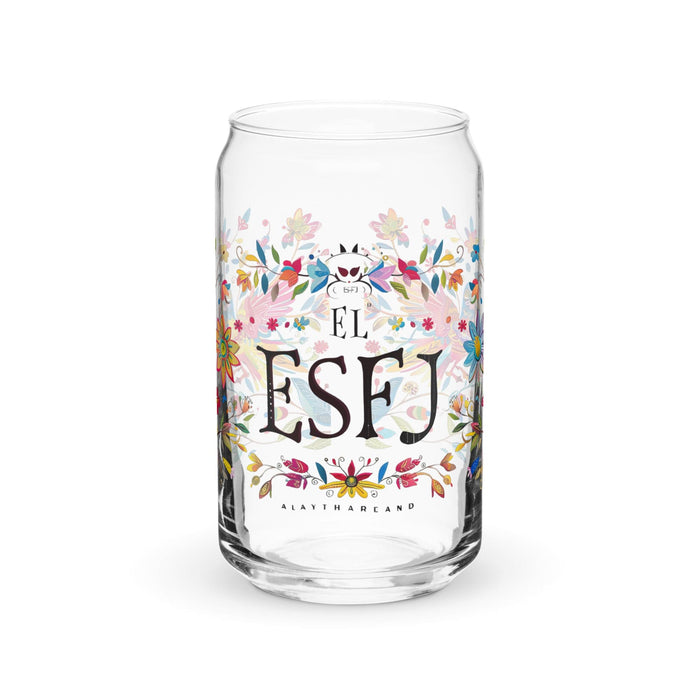 El Esfj Exclusive Art Piece Can-Shaped Glass Home Office Work Mexican Spanish Pride Gift Cup One-Of-A-Kind Calligraphy Glass | E15 Mexicada 16 oz