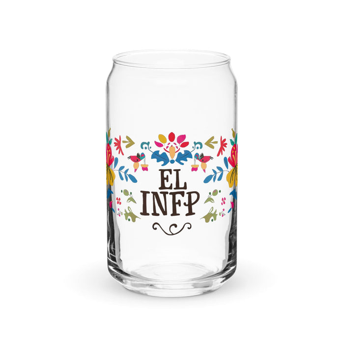 El Infp Exclusive Art Piece Can-Shaped Glass Home Office Work Mexican Spanish Pride Gift Cup One-Of-A-Kind Calligraphy Glass | E13 Mexicada 16 oz