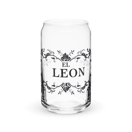 El León Exclusive Art Piece Can-Shaped Glass Home Office Work Mexican Spanish Pride Gift Cup One-Of-A-Kind Calligraphy Glass | E3 Mexicada 16 oz