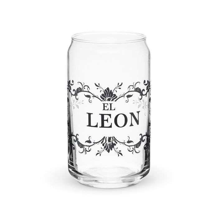 El León Exclusive Art Piece Can-Shaped Glass Home Office Work Mexican Spanish Pride Gift Cup One-Of-A-Kind Calligraphy Glass | E3 Mexicada 16 oz