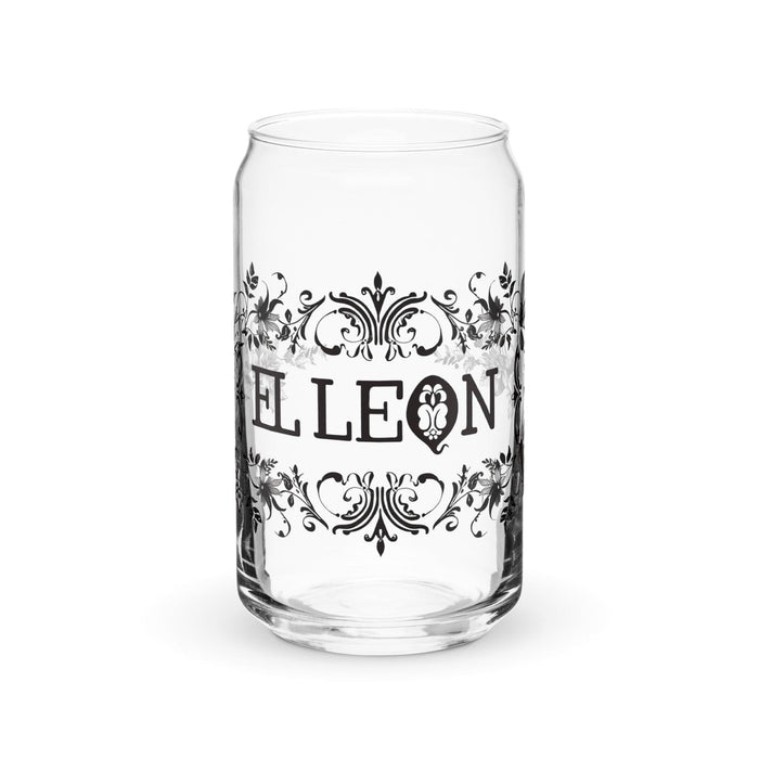 El León Exclusive Art Piece Can-Shaped Glass Home Office Work Mexican Spanish Pride Gift Cup One-Of-A-Kind Calligraphy Glass | E6 Mexicada 16 oz