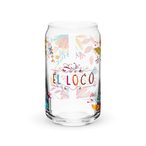 El Loco Exclusive Art Piece Can-Shaped Glass Home Office Work Mexican Spanish Pride Gift Cup One-Of-A-Kind Calligraphy Glass | E3 Mexicada 16 oz