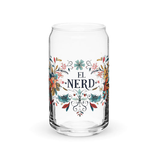 El Nerd Exclusive Art Piece Can-Shaped Glass Home Office Work Mexican Spanish Pride Gift Cup One-Of-A-Kind Calligraphy Glass | E1 Mexicada 16 oz