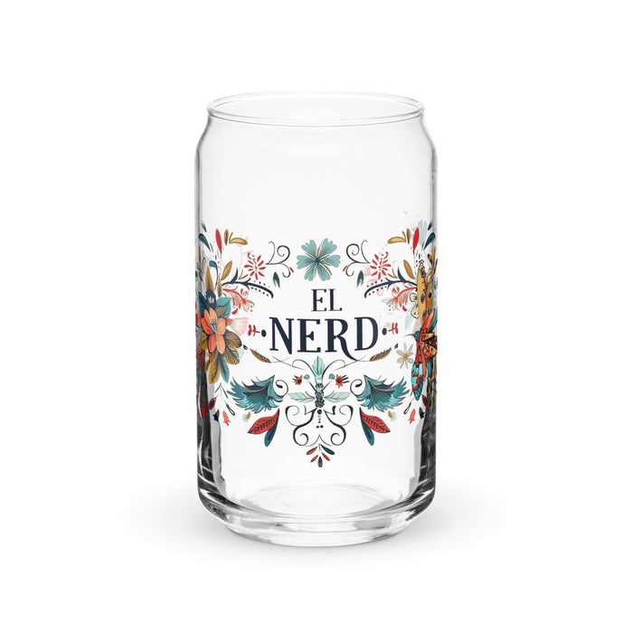 El Nerd Exclusive Art Piece Can-Shaped Glass Home Office Work Mexican Spanish Pride Gift Cup One-Of-A-Kind Calligraphy Glass | E1 Mexicada 16 oz