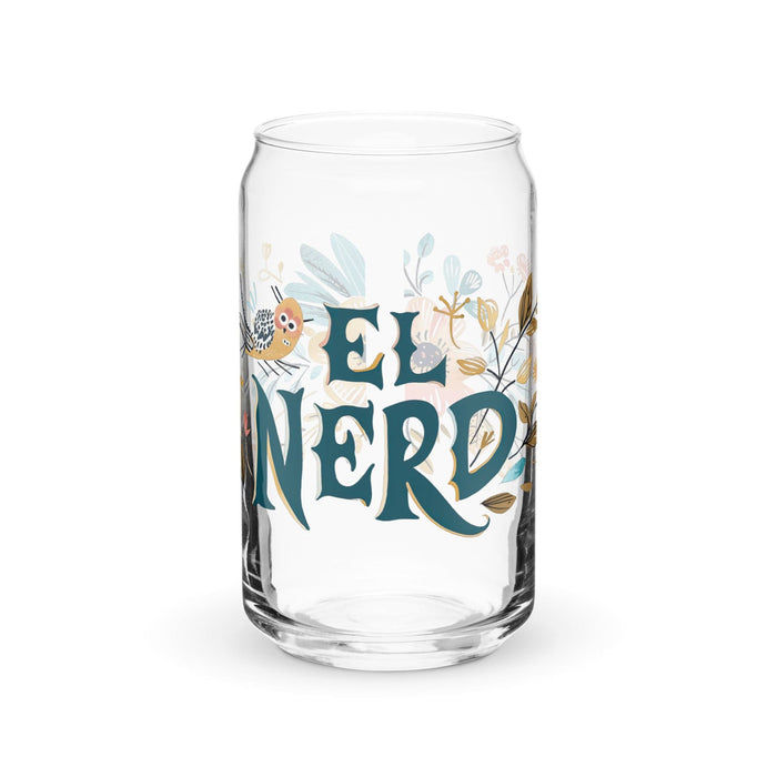 El Nerd Exclusive Art Piece Can-Shaped Glass Home Office Work Mexican Spanish Pride Gift Cup One-Of-A-Kind Calligraphy Glass | E10 Mexicada 16 oz