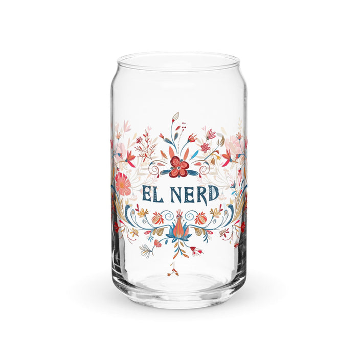 El Nerd Exclusive Art Piece Can-Shaped Glass Home Office Work Mexican Spanish Pride Gift Cup One-Of-A-Kind Calligraphy Glass | E11 Mexicada 16 oz