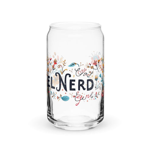 El Nerd Exclusive Art Piece Can-Shaped Glass Home Office Work Mexican Spanish Pride Gift Cup One-Of-A-Kind Calligraphy Glass | E12 Mexicada 16 oz