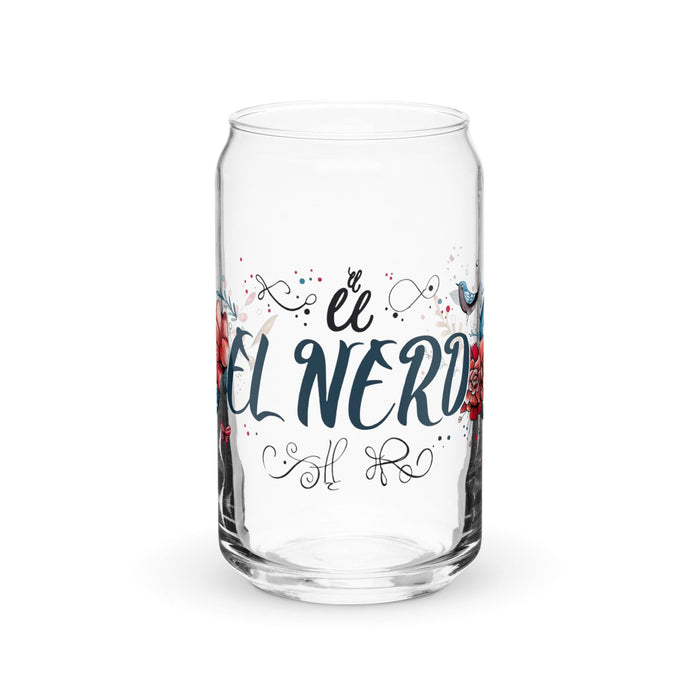 El Nerd Exclusive Art Piece Can-Shaped Glass Home Office Work Mexican Spanish Pride Gift Cup One-Of-A-Kind Calligraphy Glass | E14 Mexicada 16 oz