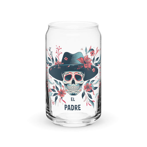 El Padre Exclusive Art Piece Can-Shaped Glass Home Office Work Mexican Spanish Pride Gift Cup One-Of-A-Kind Calligraphy Glass | E1 Mexicada 16 oz