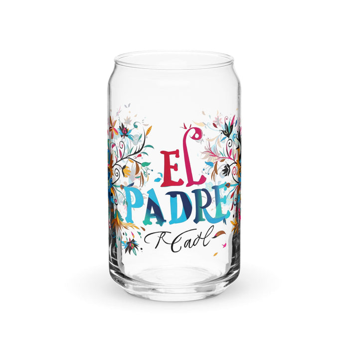 El Padre Exclusive Art Piece Can-Shaped Glass Home Office Work Mexican Spanish Pride Gift Cup One-Of-A-Kind Calligraphy Glass | E2 Mexicada 16 oz