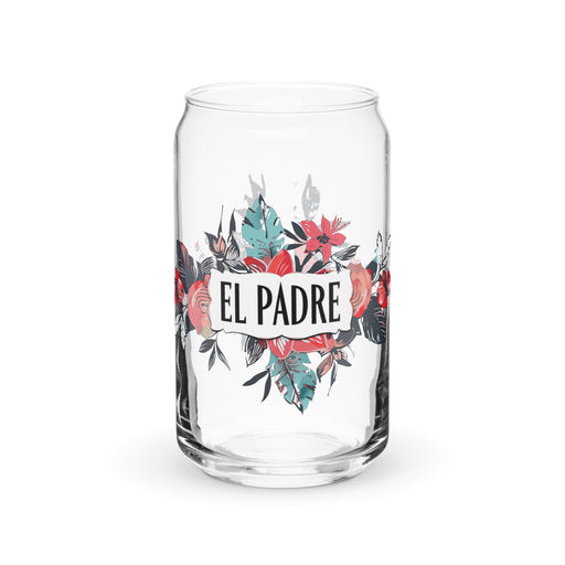 El Padre Exclusive Art Piece Can-Shaped Glass Home Office Work Mexican Spanish Pride Gift Cup One-Of-A-Kind Calligraphy Glass | E5 Mexicada 16 oz