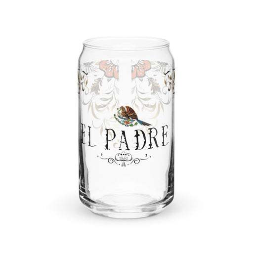 El Padre Exclusive Art Piece Can-Shaped Glass Home Office Work Mexican Spanish Pride Gift Cup One-Of-A-Kind Calligraphy Glass | E10 Mexicada 16 oz