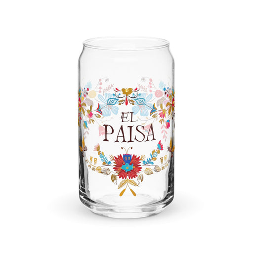 El Paisa Exclusive Art Piece Can-Shaped Glass Home Office Work Mexican Spanish Pride Gift Cup One-Of-A-Kind Calligraphy Glass | E11 Mexicada 16 oz