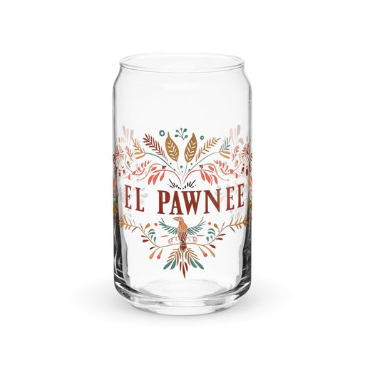 El Pawnee Exclusive Art Piece Can-Shaped Glass Home Office Work Mexican Spanish Pride Gift Cup One-Of-A-Kind Calligraphy Glass | E2 Mexicada 16 oz