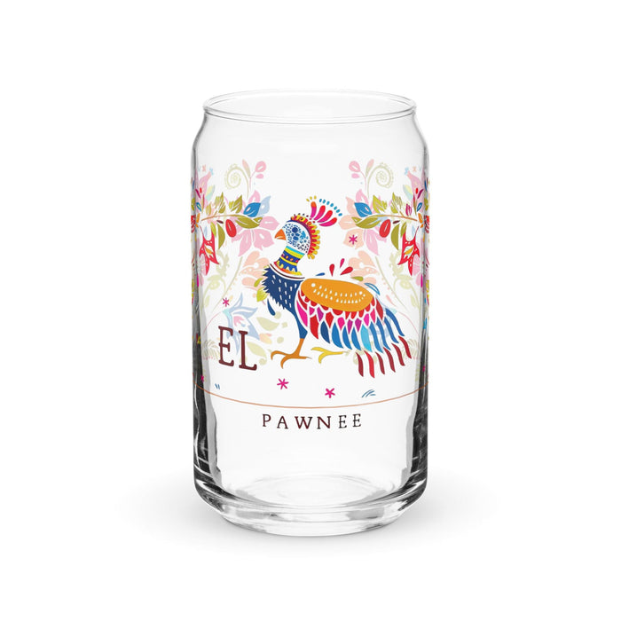 El Pawnee Exclusive Art Piece Can-Shaped Glass Home Office Work Mexican Spanish Pride Gift Cup One-Of-A-Kind Calligraphy Glass | E9 Mexicada 16 oz