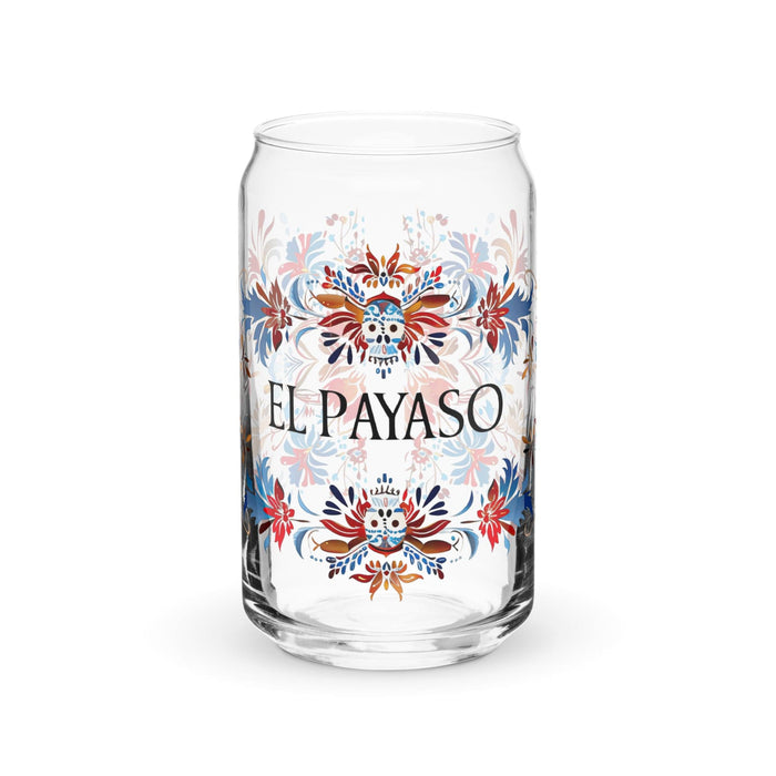 El Payaso Exclusive Art Piece Can-Shaped Glass Home Office Work Mexican Spanish Pride Gift Cup One-Of-A-Kind Calligraphy Glass | E13 Mexicada 16 oz