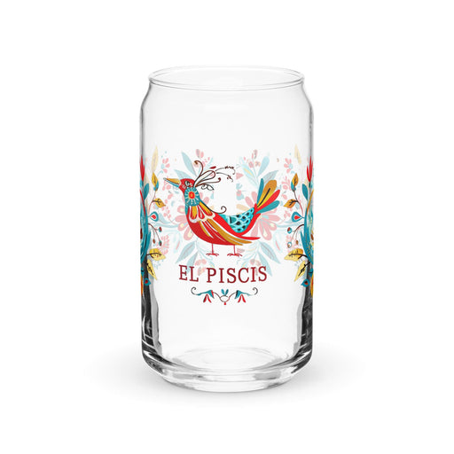 El Piscis Exclusive Art Piece Can-Shaped Glass Home Office Work Mexican Spanish Pride Gift Cup One-Of-A-Kind Calligraphy Glass | E4 Mexicada 16 oz